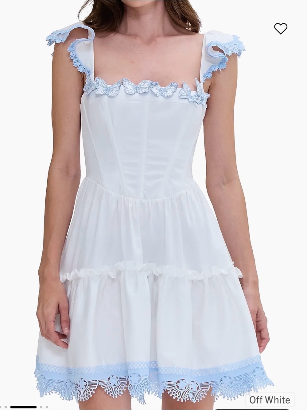 Pat Bo Flutter Poplin White Mini Dress with Light Blue Lace Trim Sz 4 nwt - Picture 3 of 9